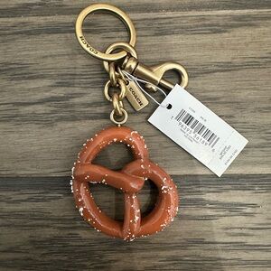 NWT Coach Small Pretzel Bag Charm Keychain In Brass Brown CY398